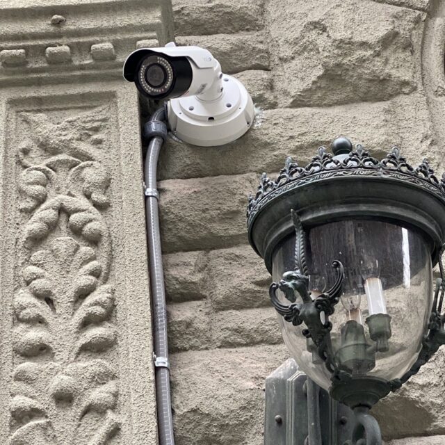 Security Camera Installation on Historic Stone Building, Upper West Side