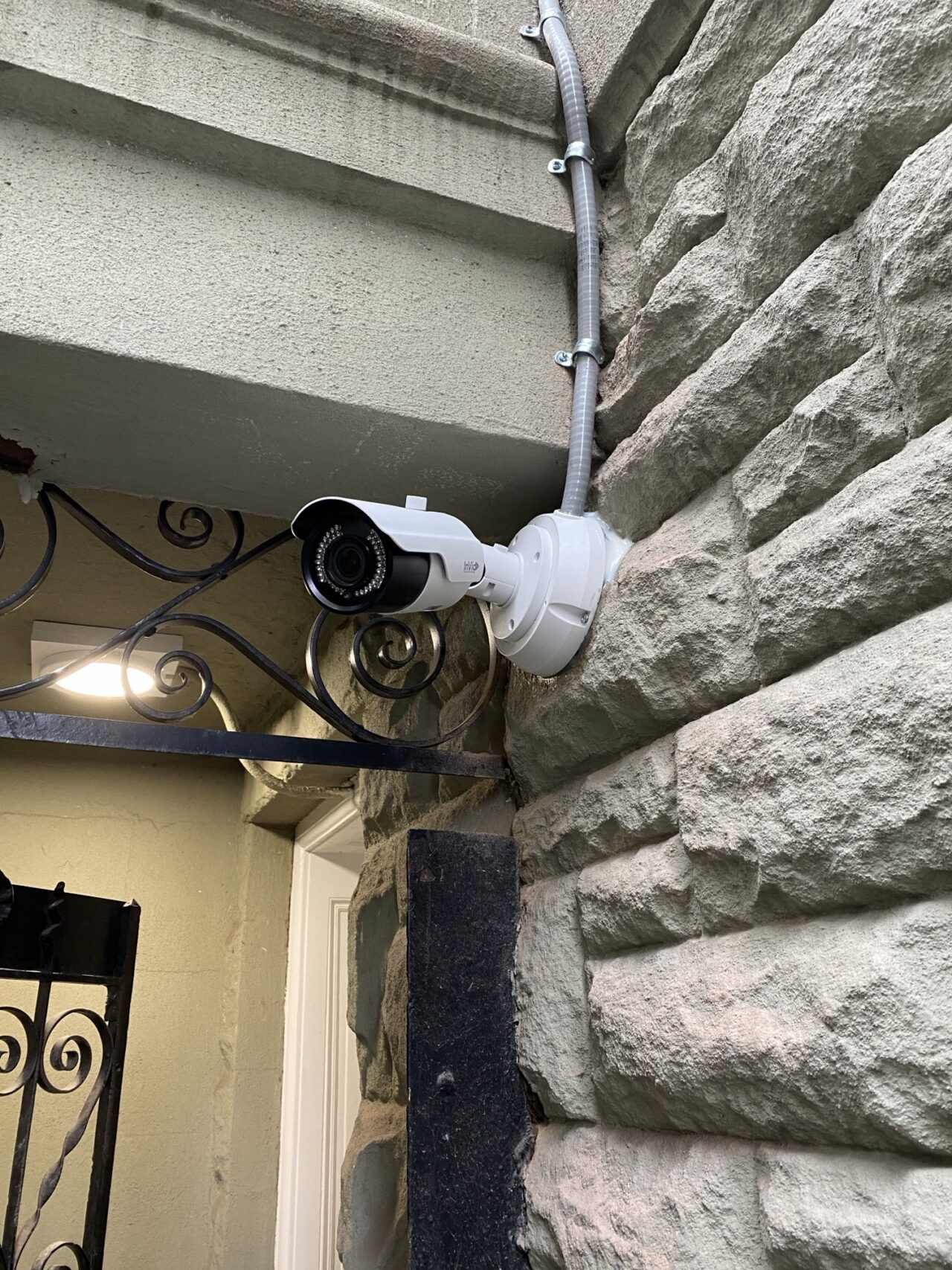 Security Camera Installation on Historic Stone Building, Upper West Side