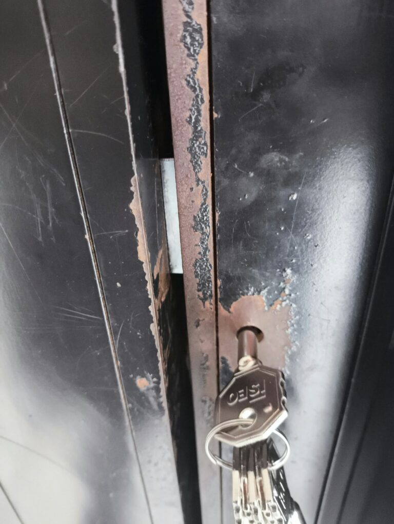 Key cylinder of a new narrow-style European mortise lockset, tested by Metro Local Locksmith on the Upper East Side, Manhattan